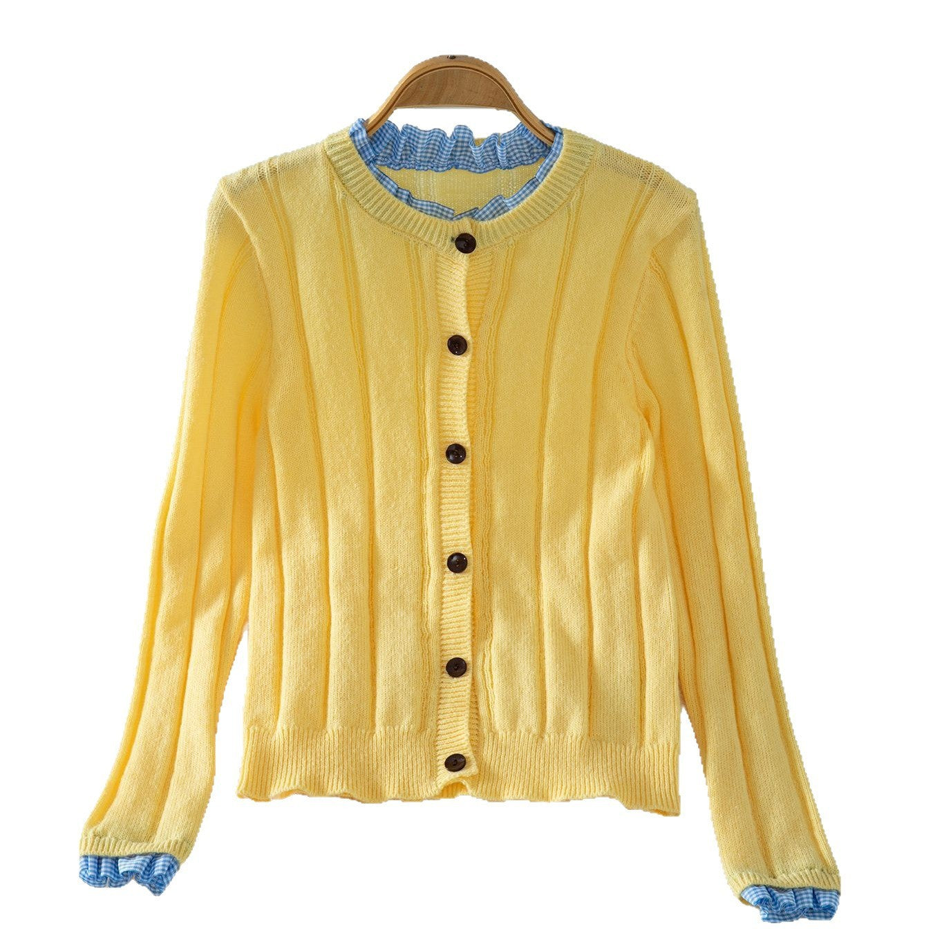 Autumn Ruffled Stitching Slim-fit Crop-top Outer Sweater Cardigan