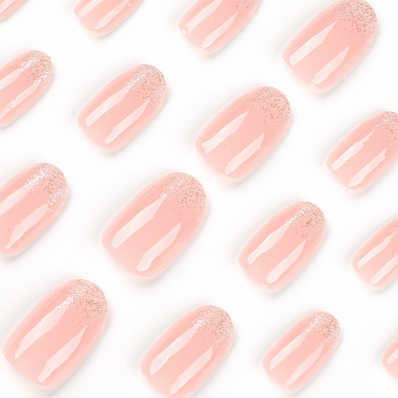 Short Oval Glitter French Wear Finished Nail Beauty