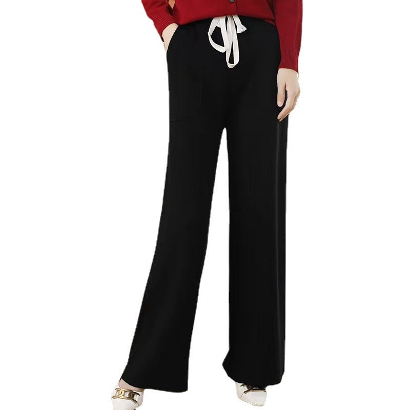 Knitted Straight-leg Wide-leg Pants Women's High Waist