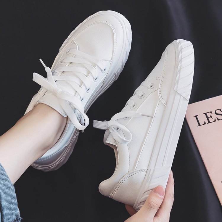 Leather Small White Shoes Women Show Thin Feet And Lace-up Canvas Shoes Women