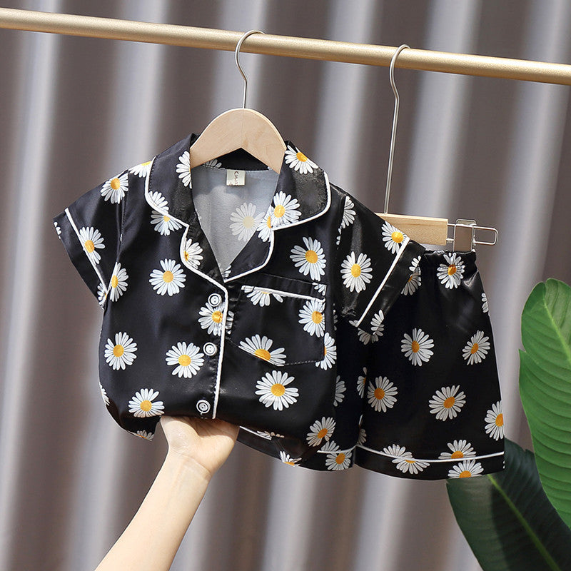 Pajamas Boy Summer Short-Sleeved Ice Silk Girl Thin Section Middle And Small Children Kids Home Service Baby Suit