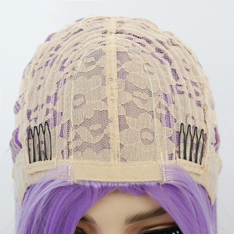 Purple Shoulder Length Bobo Straight Synthetic Fiber Wig Head Cover