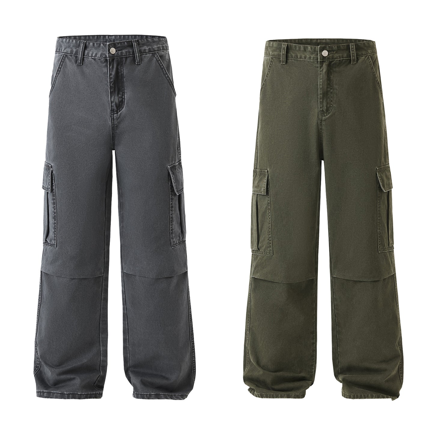 Men's Clothing Retro Washed Stonewashed Pure Cotton Casual Pants Straight Loose