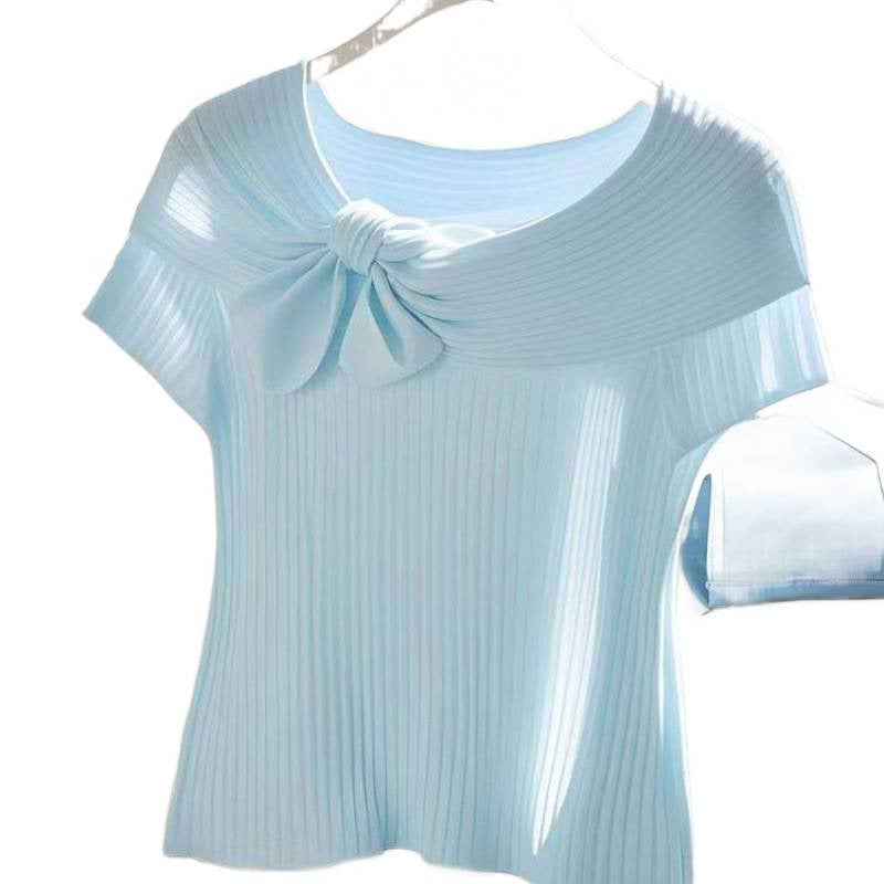 Thin Inner Match French Light Blue Ice Silk Short Sleeve