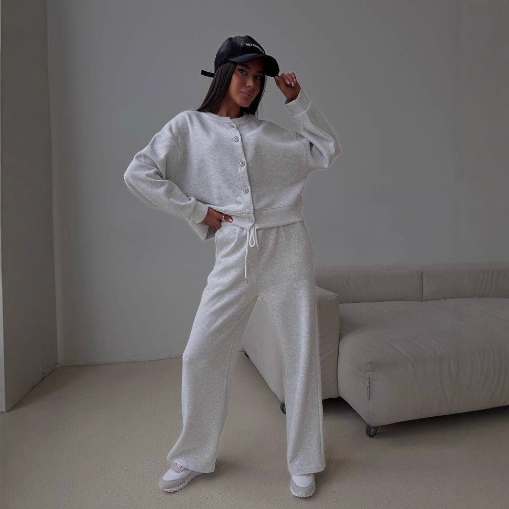 Thin O-neck Short Sweater Suit Women's Casual