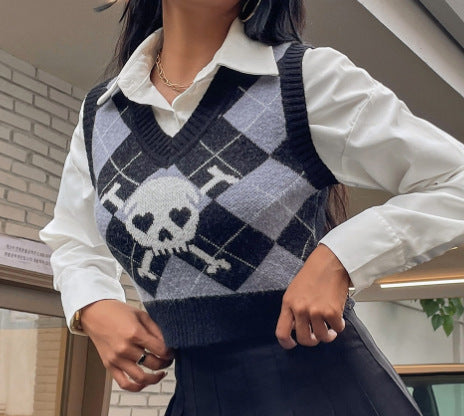 Skull Slim-fit Temperament V-neck Sleeveless Vest