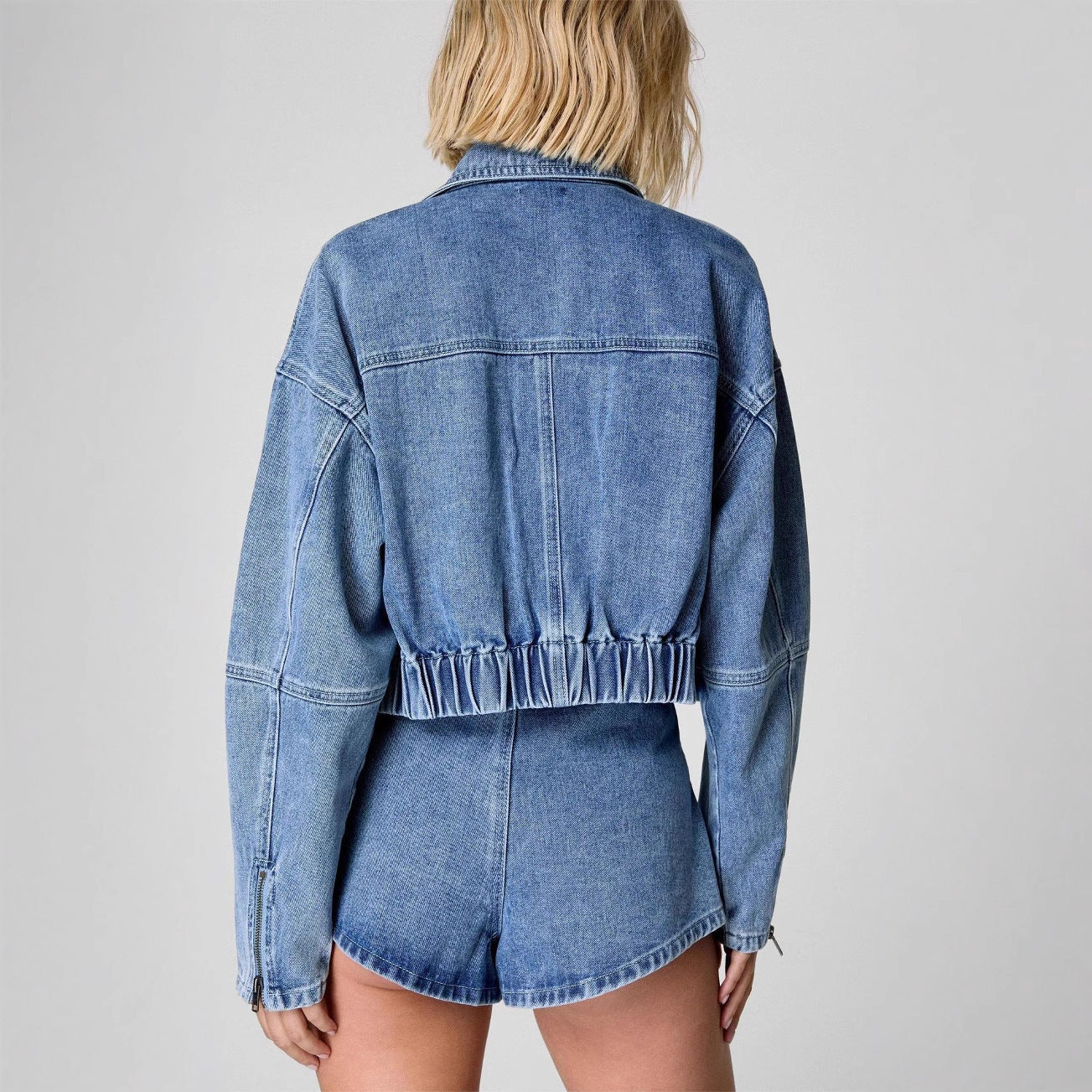 Tooling Style Denim Coat High Waist Loose And Slimming