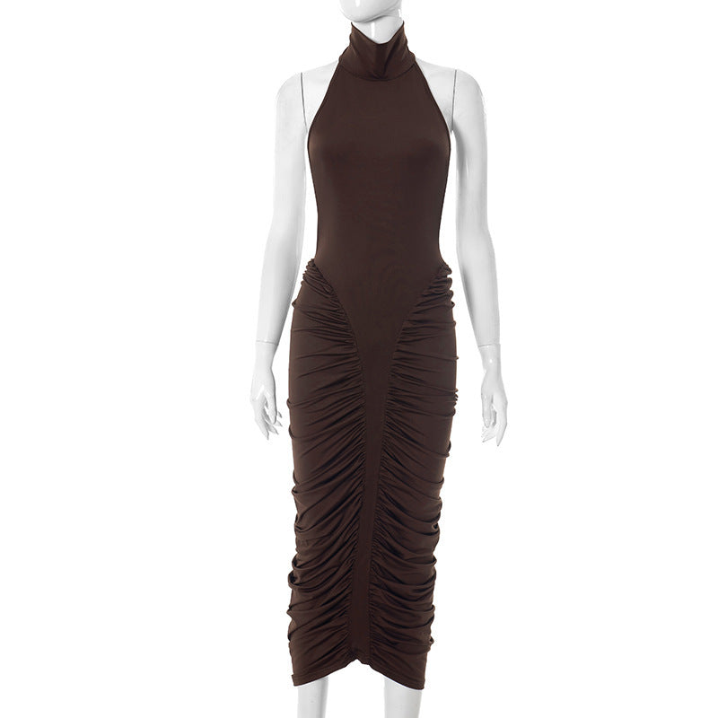 Women's Summer New Halter Turtleneck Pleated Hip Dress