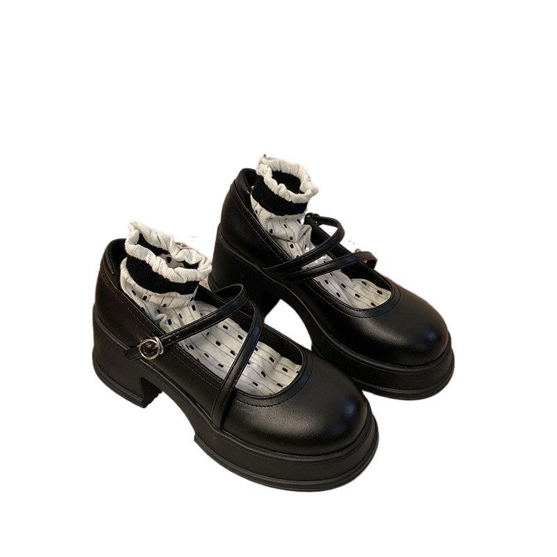 Black Japanese Sweet Cool Style Jk Leather Shoes For Women