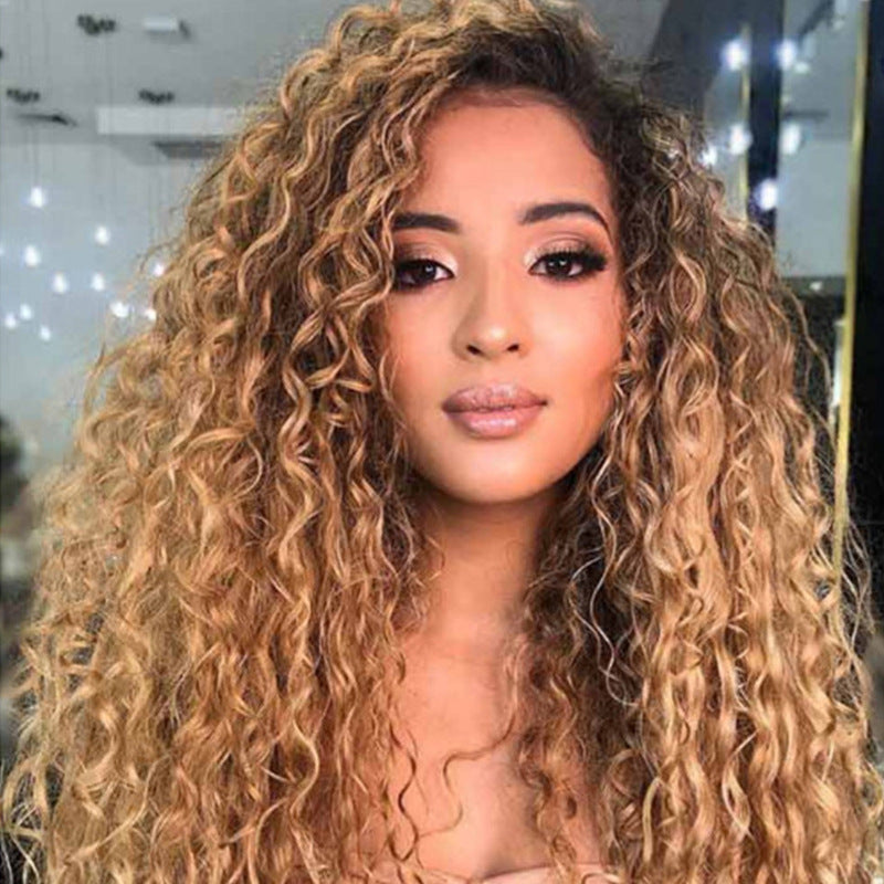 Long Curly African Small Curly Wig Dyed Gradually Brown High Temperature Fiber Wig