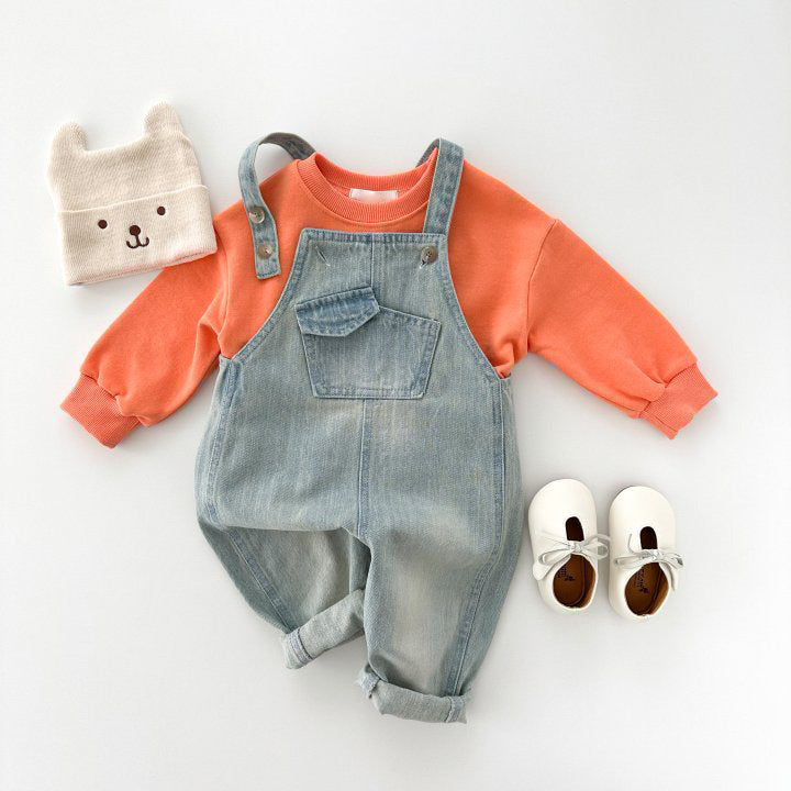New Boys And Girls Small And Older Kids Retro One-piece Soft Jeans Casual