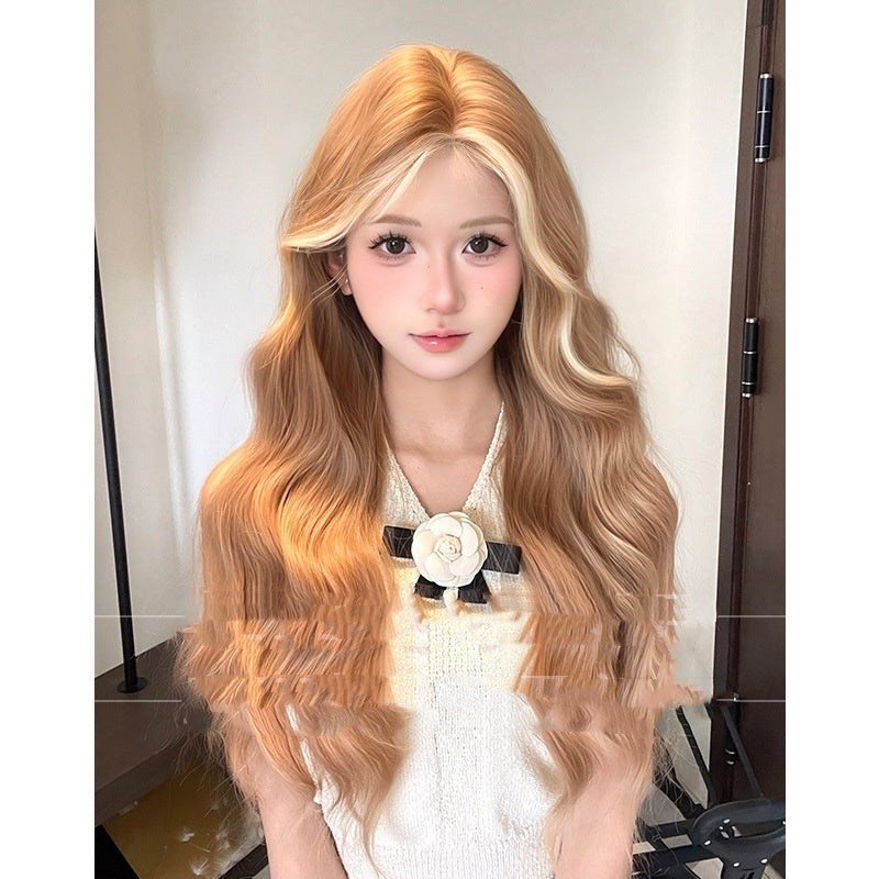 One-word Lace Long Curly Hair Natural Full-head Wig
