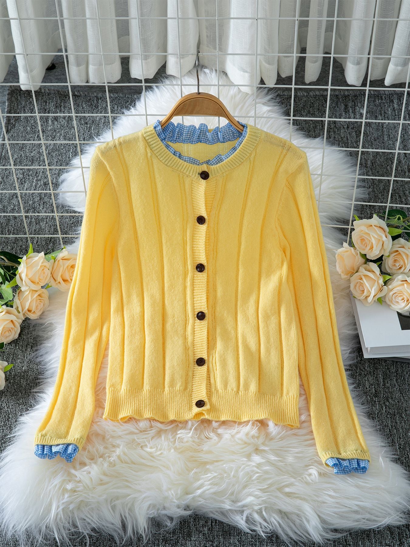 Autumn Ruffled Stitching Slim-fit Crop-top Outer Sweater Cardigan