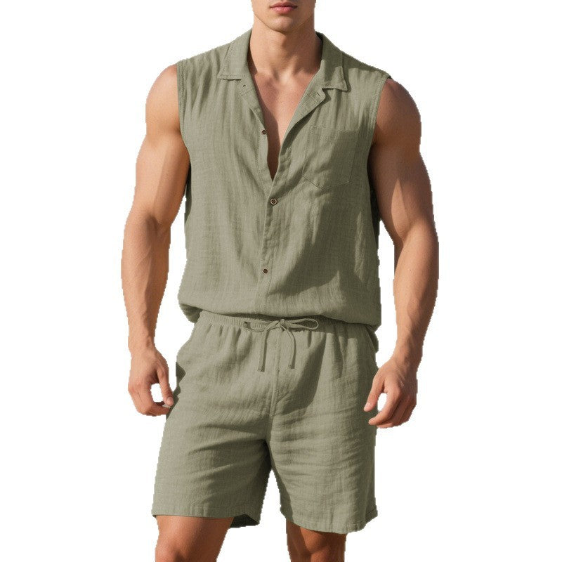 European And American Linen Suit Men's Clothing Casual Polo Collar Sleeveless