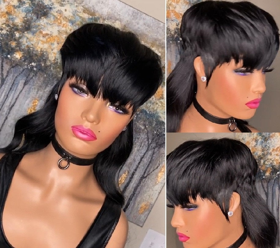 Bangs Black Front Short Back Long Brazilian Wig