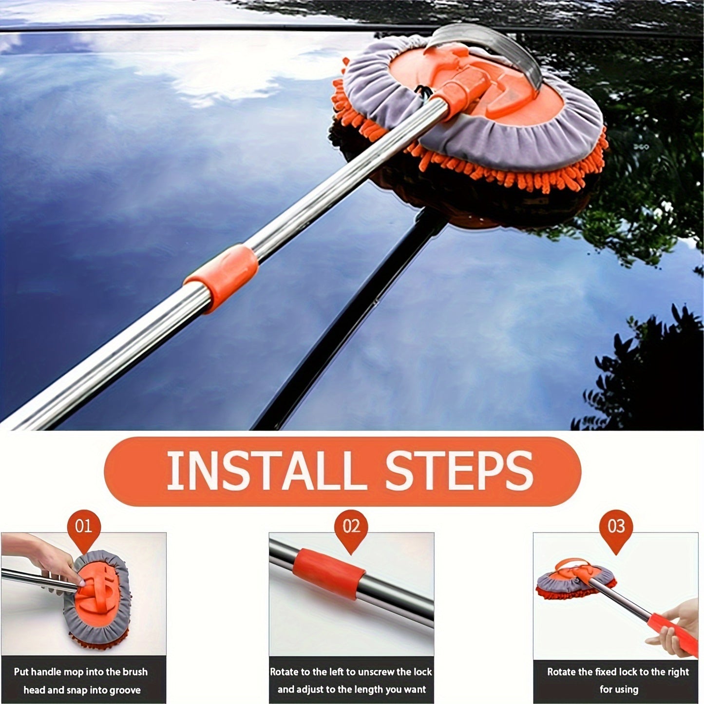 Stainless Steel Rod Length Handle Car Cleaning Tool Car Wash Mop
