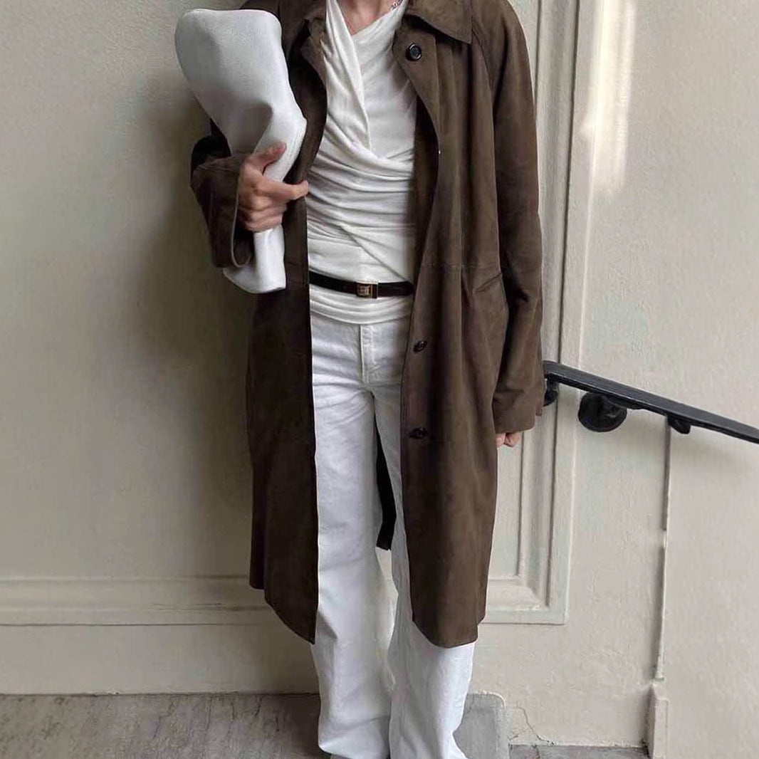 Loose Lapels Vintage Brown Suede Coat