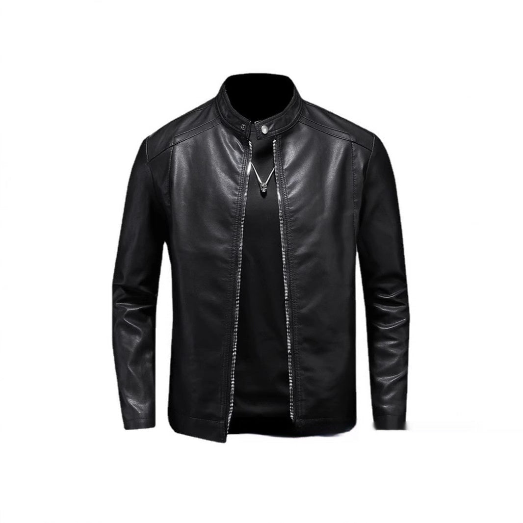 Spring And Autumn Men's Slim Leather Clothing With Stand Collar Jacket