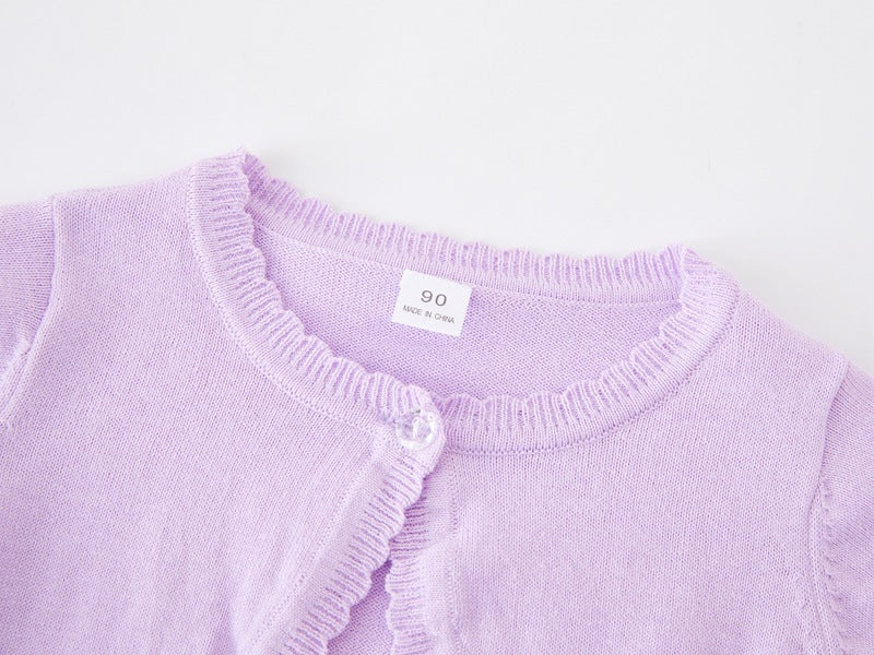 New Korean Style Round Neck Girl's Knitted Cardigan Coat Medium And Large Kids' Sweater Shawl