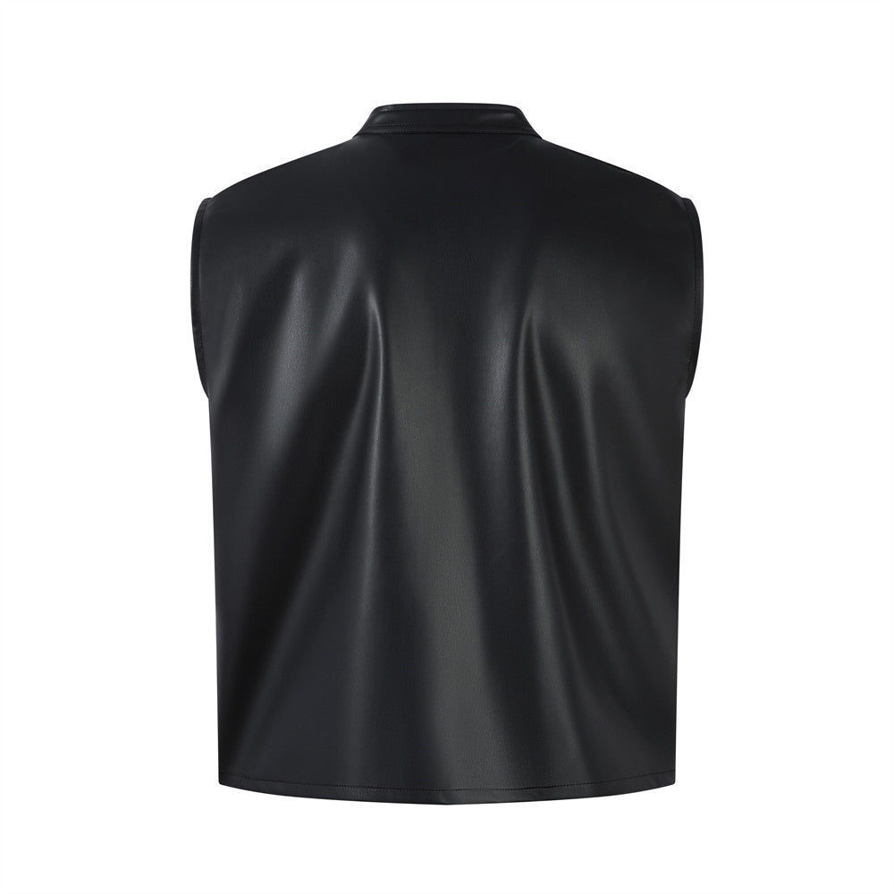 Personalized Motorcycle Leather Clothing With Stand Collar Vest