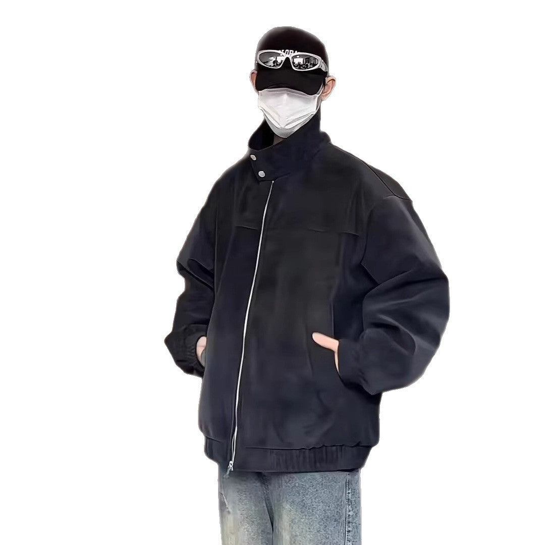 Vintage Tie-dyed PU Leather Leather Clothing With Stand Collar Jacket