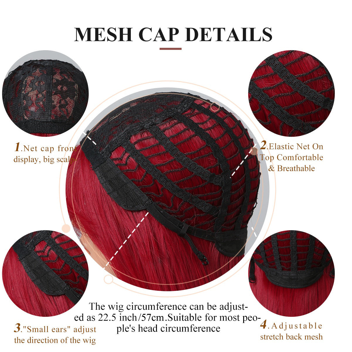 Red Long Straight Wig Head Cover With European And American Style