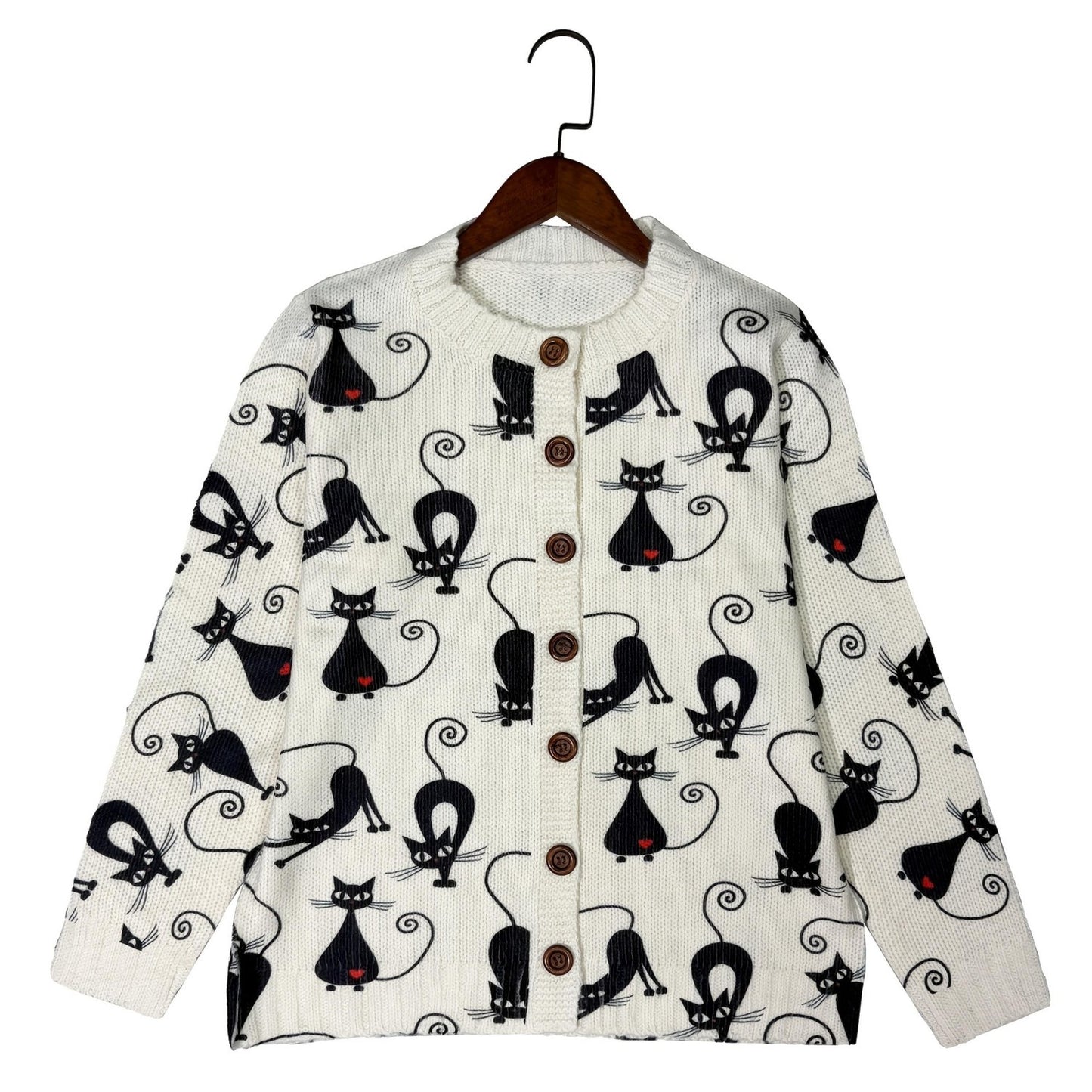 Women's Casual Cardigan Is Decorated With Black And Ruby.