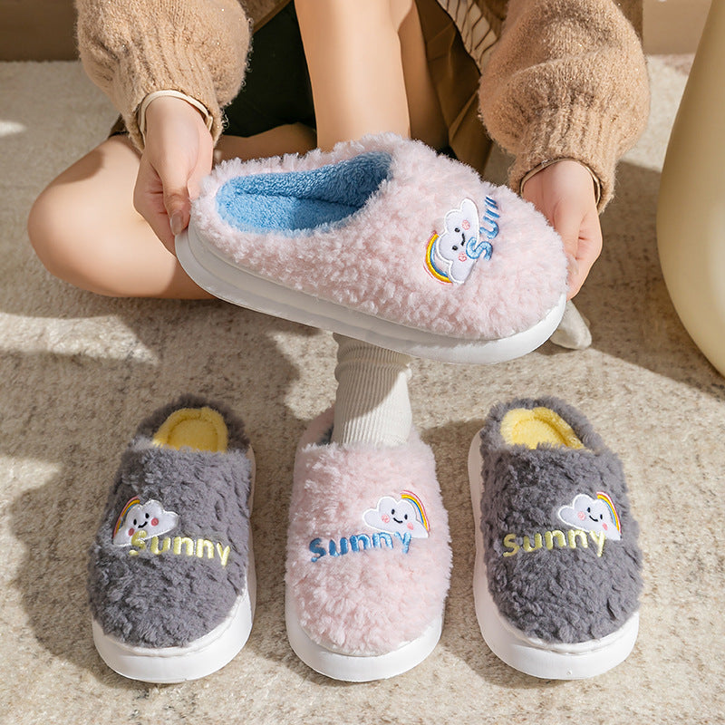 Cute Cartoon Cotton Slippers Thick Bottom Home Slippers Fashion Floor Bedroom Slipper Women Men Couples Warm House Shoes