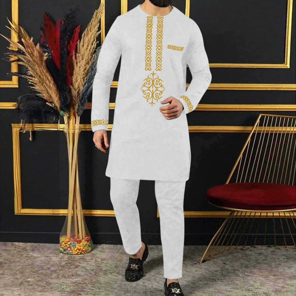 Men's Casual Long Sleeve Ethnic Style Traditional Clothing Suit
