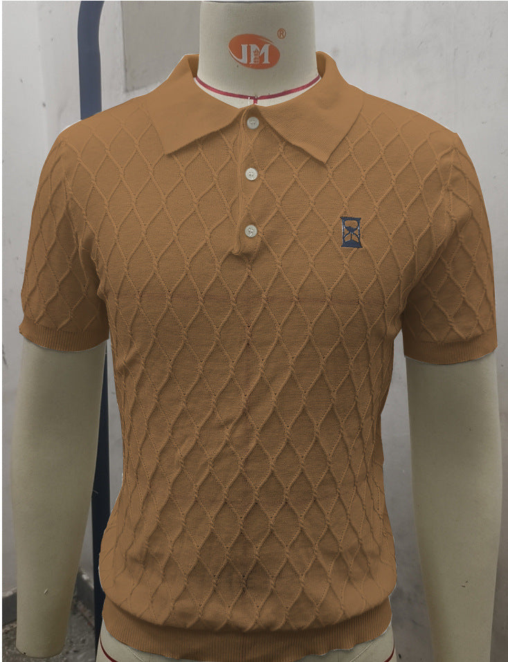 Textured Stitching POLO Short Sleeved Knitted Shirt Top