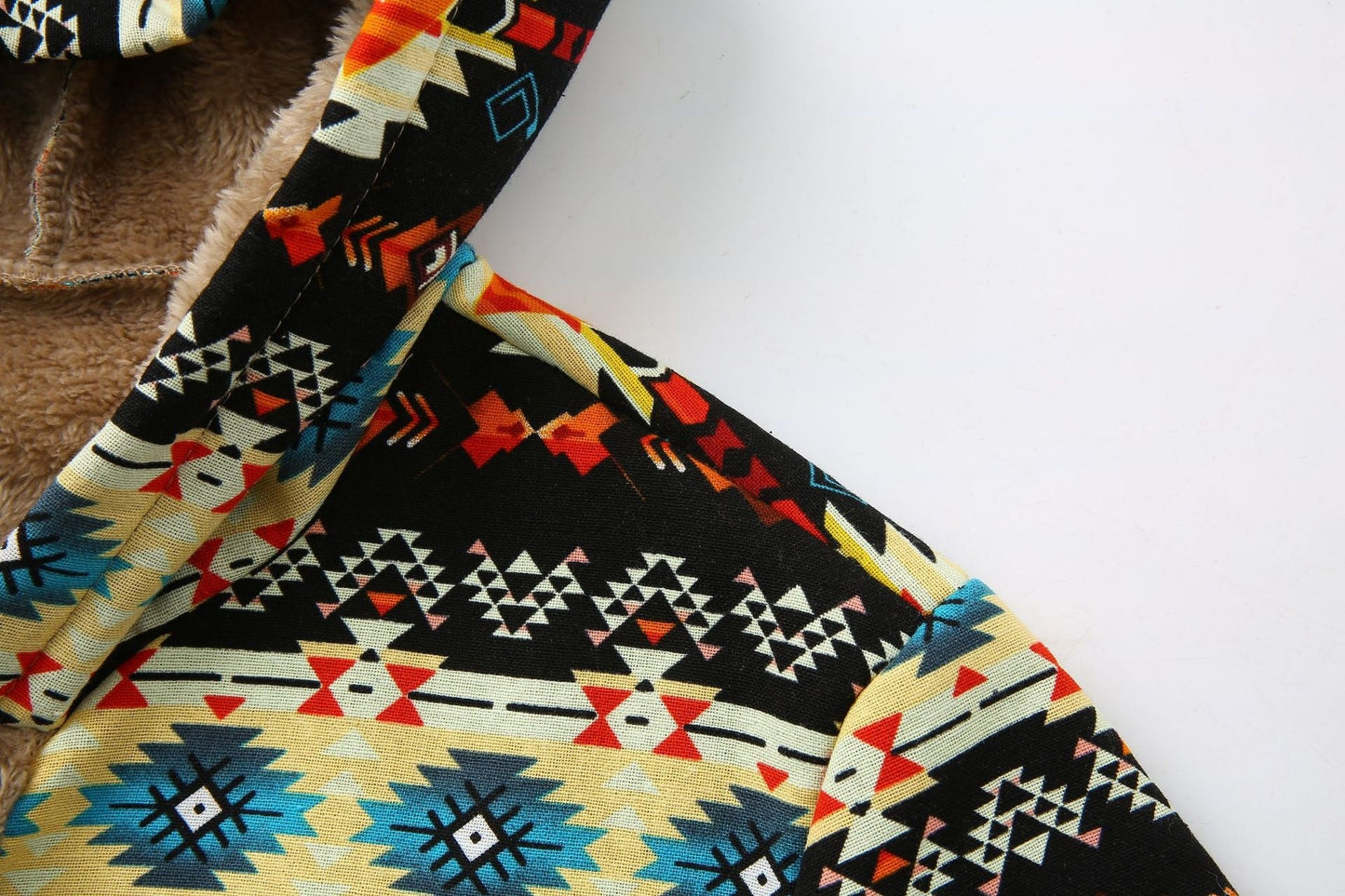 Printed Hooded Warm Plush Long Sleeve Coat