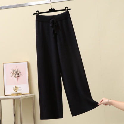 High Waist Straight Loose Thick Knitted Trousers Draping Mop