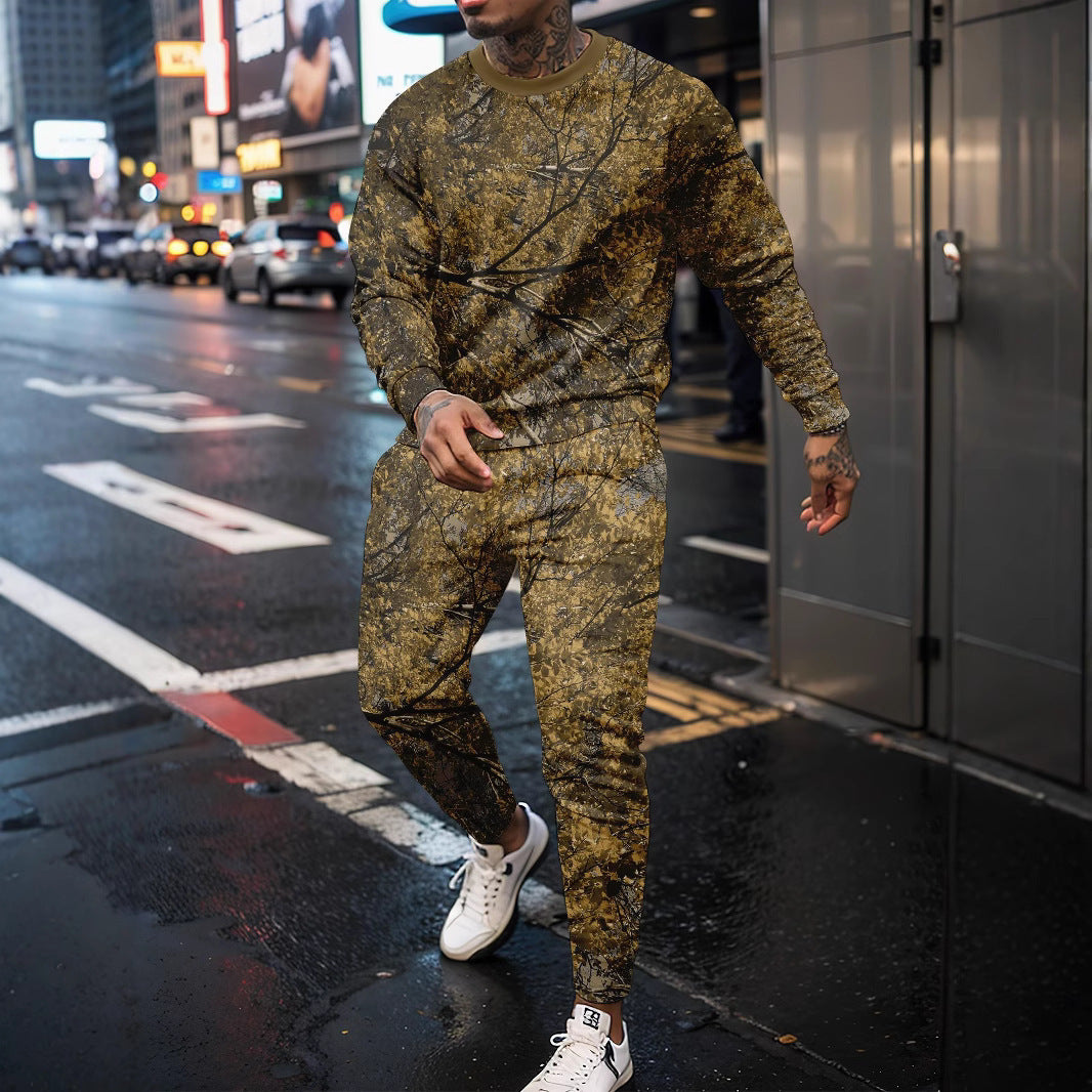Round Neck Sweater Jungle Camouflage Sportswear Long Sleeve Two-piece Pants