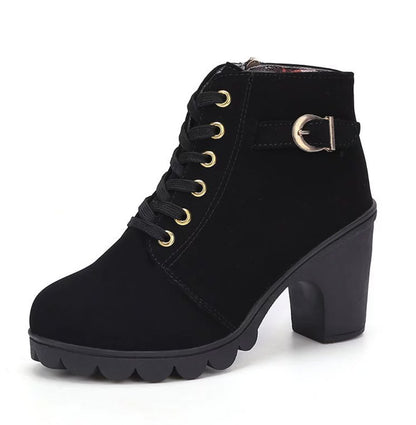 Fashoin Leopard Print Ankle Square Heel Suede Lace-up Zip Boots Women Casual Versatile Shoes Autumn And Winter