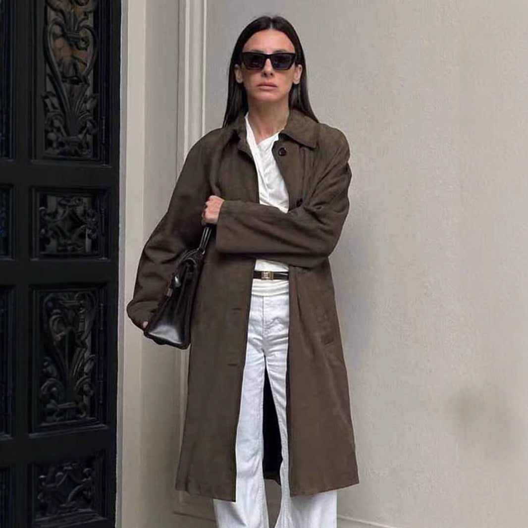 Loose Lapels Vintage Brown Suede Coat