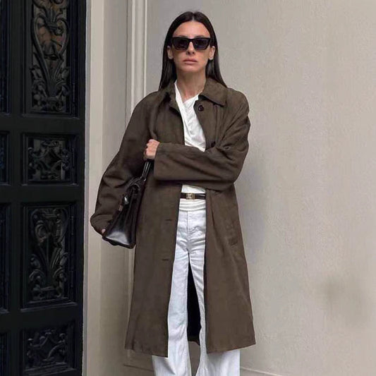 Loose Lapels Vintage Brown Suede Coat