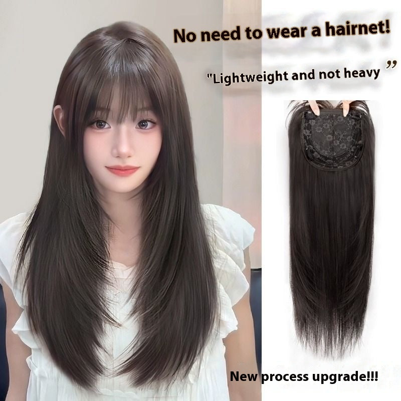 Wig Women's Wear-free Hair Net Full-head Wig Black Long Straight High Layered