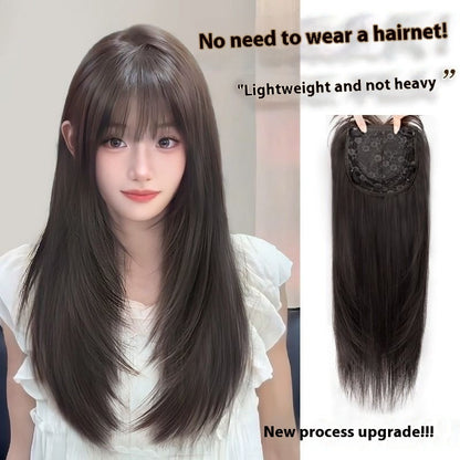 Wig Women's Wear-free Hair Net Full-head Wig Black Long Straight High Layered