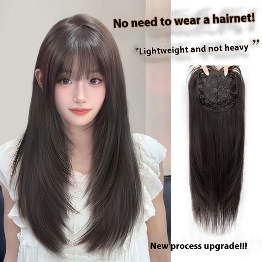 Wig Women's Wear-free Hair Net Full-head Wig Black Long Straight High Layered