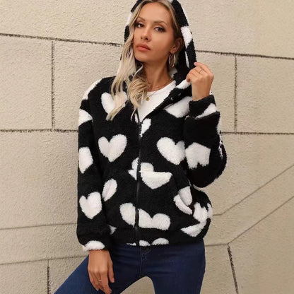 Women's Casual Double-sided Plush Hooded Jacket