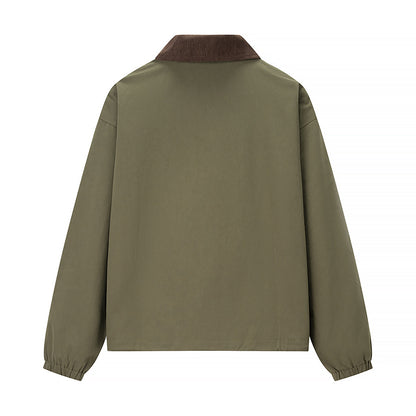 Women's Casual Zipper Short Jacket Coat Lapel Fashion Jacket