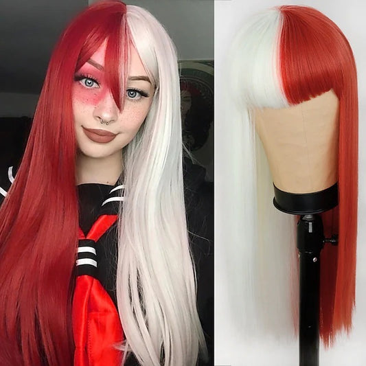 Cosplay Festival Wig Double Color Matching Head Straight Bangs