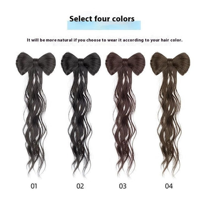 Wig Women's Long Hair Braid Lazy Bow Half Tie Up A Bun Hairstyle Artificial Hair Ponytail