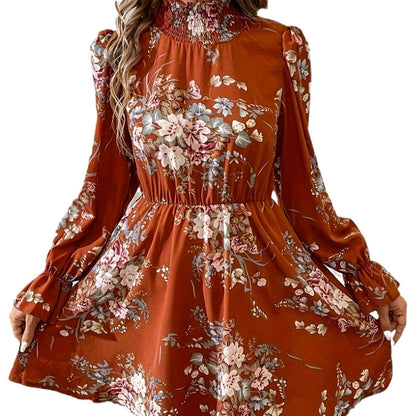 Chiffon Floral Ruffle Sleeve Dress Women