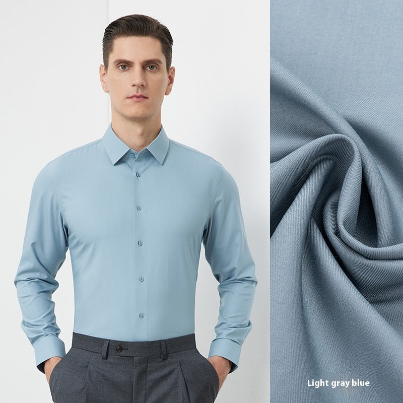 Men's Long-sleeved Mulberry Silk Non-ironing Business Clothing Micro-elastic Casual Shirt
