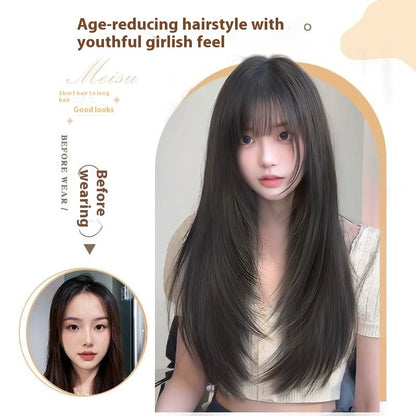 Wig Women's Wear-free Hair Net Full-head Wig Black Long Straight High Layered