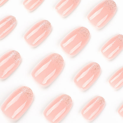 Short Oval Glitter French Wear Finished Nail Beauty