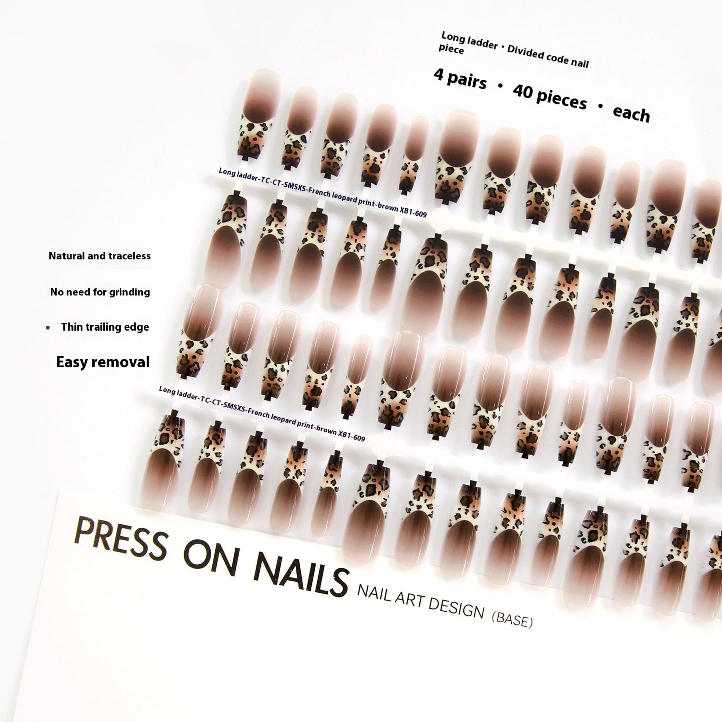 Autumn And Winter French Leopard Spots Long Ladder Nail Beauty Glossy Matte