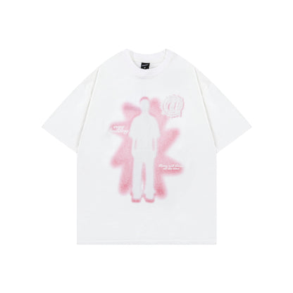 Human Shadow Print Short Sleeve Men Clothing Summer