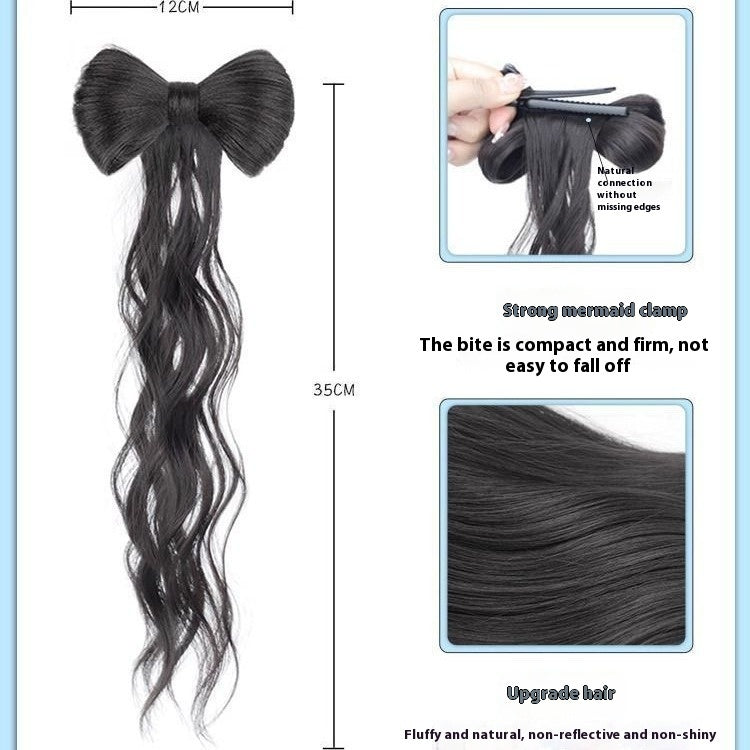 Wig Women's Long Hair Braid Lazy Bow Half Tie Up A Bun Hairstyle Artificial Hair Ponytail